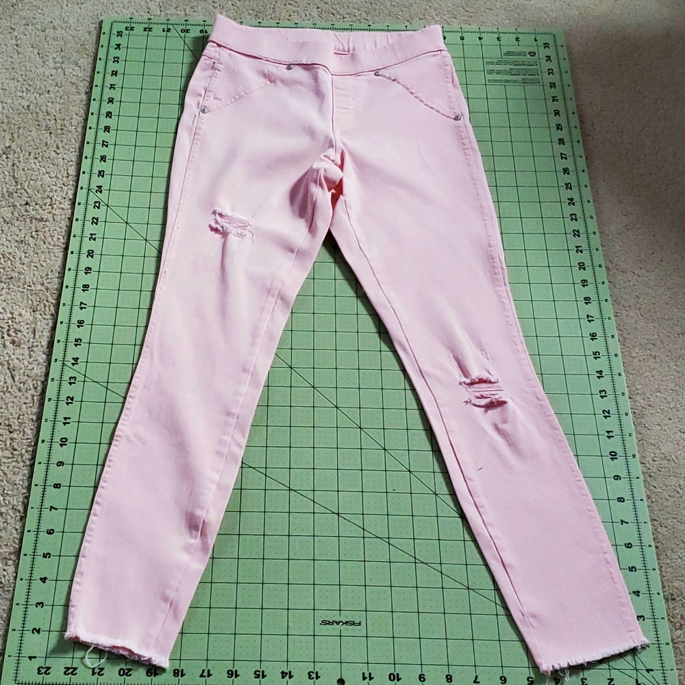 HUE pastel pink distressed jeggings sz. XS (EUC)